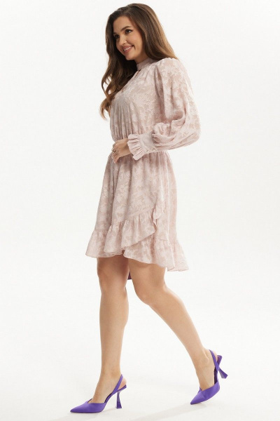 Платье расклешённое с воланом и сборками из шифона Mislana С924 розовый - фото 2