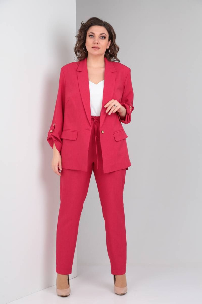 Летний комплект брюк, жакета и топа из текстиля TVIN 7702 бордо - фото 6