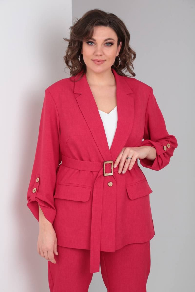 Летний комплект брюк, жакета и топа из текстиля TVIN 7702 бордо - фото 5