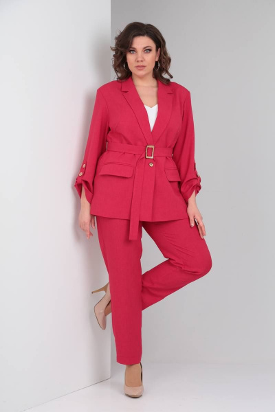 Летний комплект брюк, жакета и топа из текстиля TVIN 7702 бордо - фото 3