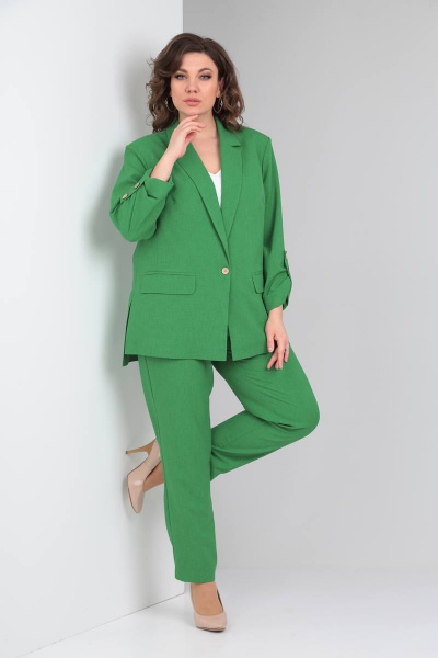 Тройка: жакет, брюки и майка из текстиля TVIN 7702 зеленый - фото 3