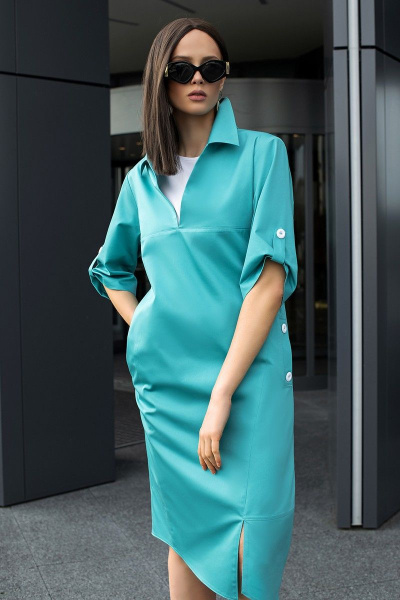 Комплект: платье и топ из текстиля с карманами Diva 1540 голубой - фото 3