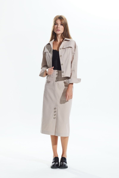Бежевый костюм из текстиля с жакетом и юбкой на каждый день DAVA 163 светло-бежевый - фото 2