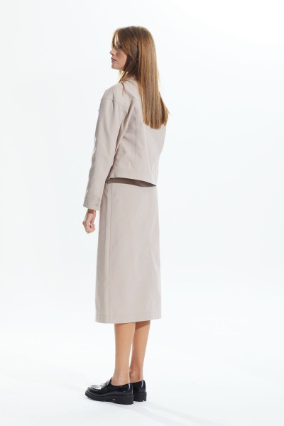 Бежевый костюм из текстиля с жакетом и юбкой на каждый день DAVA 163 светло-бежевый - фото 5