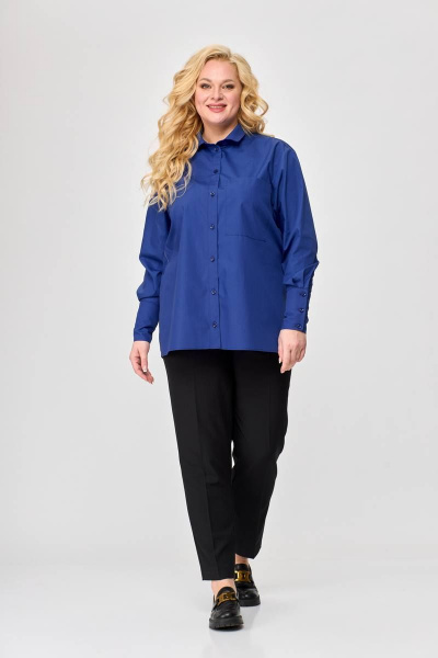 Демисезонная рубашка оверсайз из текстиля с карманом Avenue 0301-1 василек - фото 5