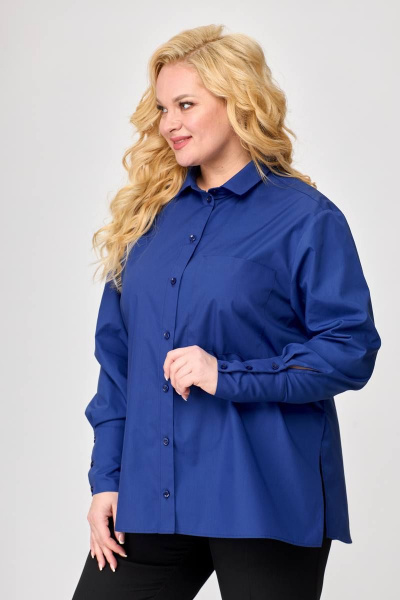 Демисезонная рубашка оверсайз из текстиля с карманом Avenue 0301-1 василек - фото 2