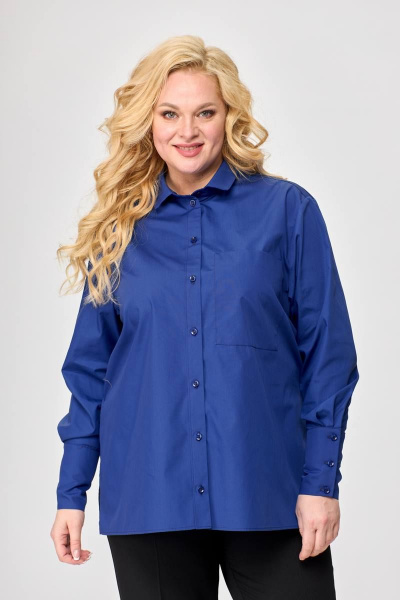 Демисезонная рубашка оверсайз из текстиля с карманом Avenue 0301-1 василек - фото 1
