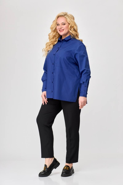 Демисезонная рубашка оверсайз из текстиля с карманом Avenue 0301-1 василек - фото 6