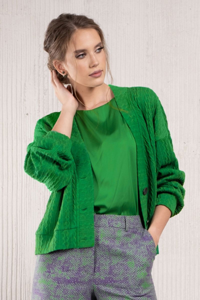 Зеленый свободный трикотажный кардиган с пуговицами Avanti С-103-2 - фото 4