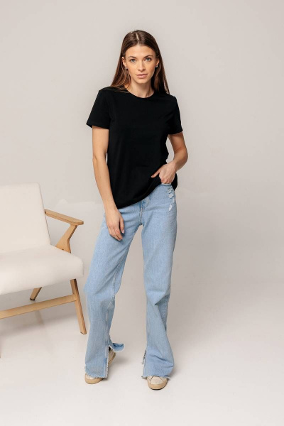 Майка черная классическая из хлопка с круглым вырезом Romgil 624ЛХТЗ черный - фото 5