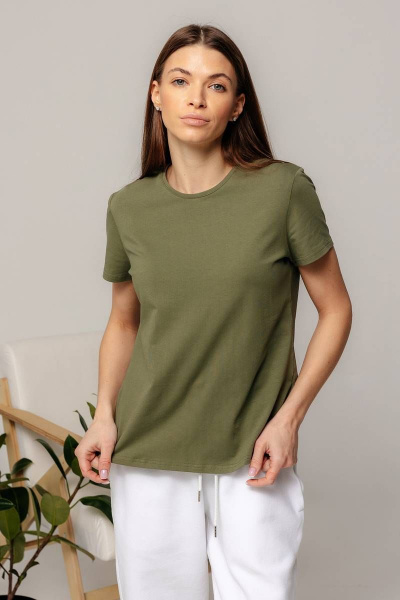 Майка зеленая классическая из хлопка с круглым вырезом Romgil 624ЛХТЗ светлый_хаки - фото 4