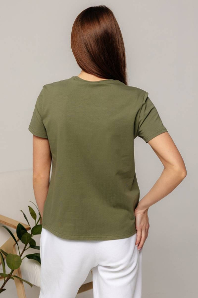 Майка зеленая классическая из хлопка с круглым вырезом Romgil 624ЛХТЗ светлый_хаки - фото 2