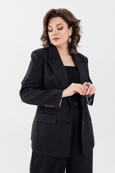 Брюки-палаццо из текстиля и жакет на принте Anelli 1190 черный - фото 4