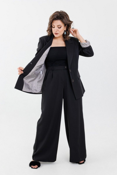 Брюки-палаццо из текстиля и жакет на принте Anelli 1190 черный - фото 3