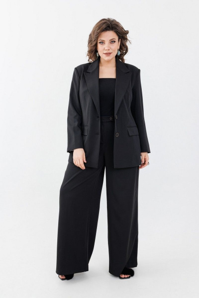 Брюки-палаццо из текстиля и жакет на принте Anelli 1190 черный - фото 1