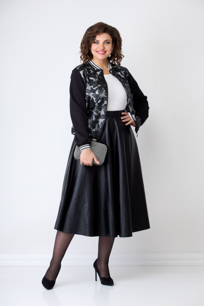 Черный джемпер-бомбер из гипюра и ткани с молнией Solomeya Lux 946C - фото 2