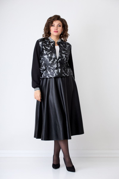 Черный джемпер-бомбер из гипюра и ткани с молнией Solomeya Lux 946C - фото 3