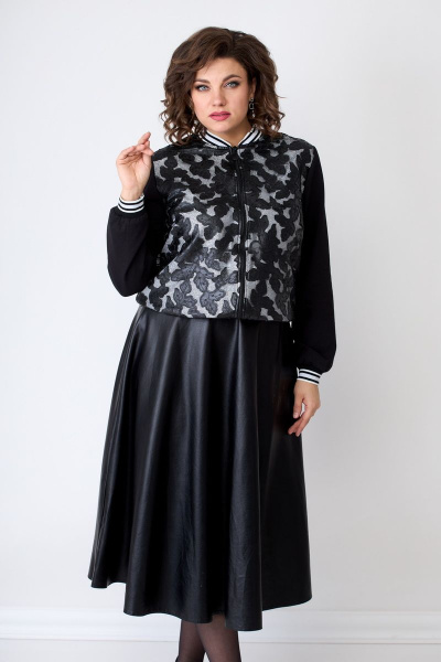 Черный джемпер-бомбер из гипюра и ткани с молнией Solomeya Lux 946C - фото 6