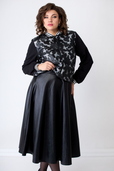 Черный джемпер-бомбер из гипюра и ткани с молнией Solomeya Lux 946C - фото 8