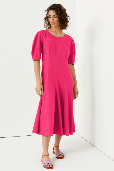 Платье из лен и текстиля с коротким рукавом и длиной 115 см Панда 140080w фуксия - фото 1