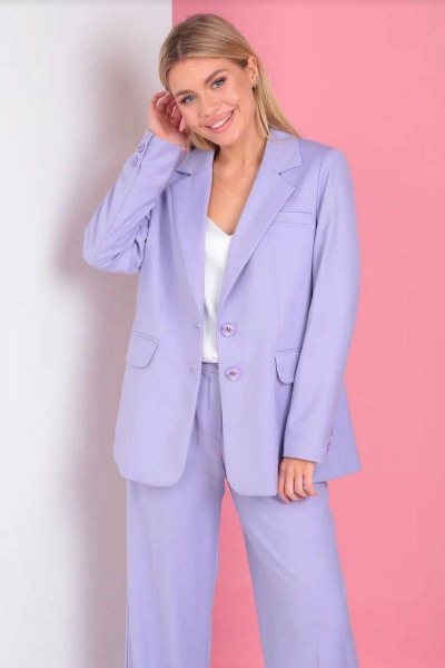 Фиолетовый костюм из текстиля: свободные брюки и жакет Takka Plus 23-177/1 лаванда - фото 2