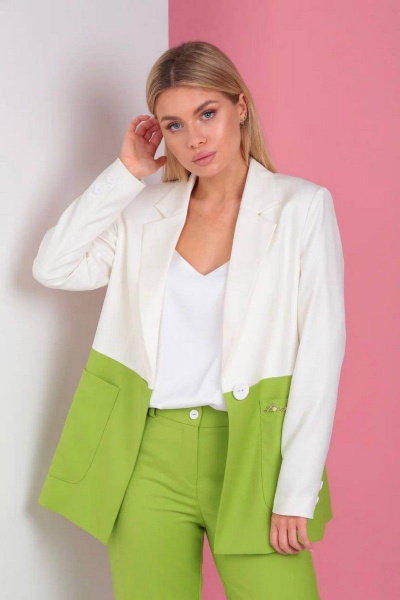 Брюки, жакет Takka Plus 23-178 молоко+лайм - фото 2