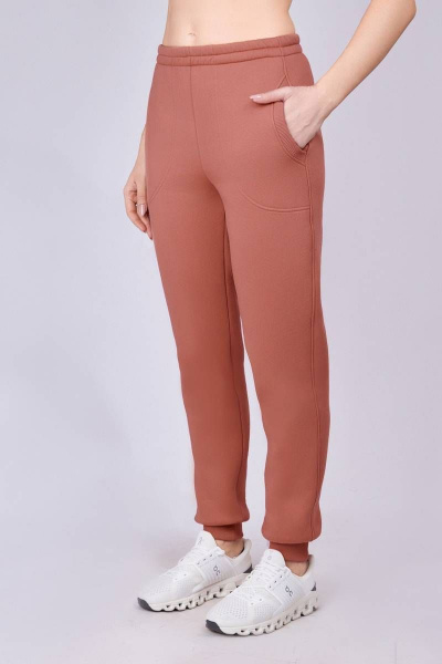 Брюки спортивные из футера с высокой посадкой и карманами Verally 447-2 охра - фото 3