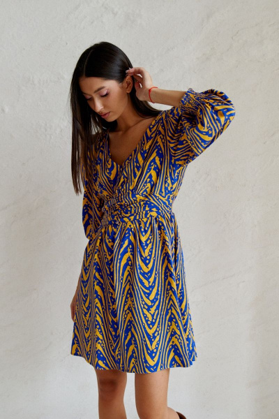 Платье из вискозы с абстрактным принтом и полуприлегающим силуэтом ANNETE A3330 - фото 2