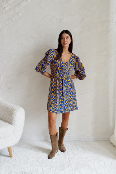 Платье из вискозы с абстрактным принтом и полуприлегающим силуэтом ANNETE A3330 - фото 5