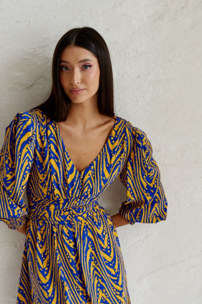 Платье из вискозы с абстрактным принтом и полуприлегающим силуэтом ANNETE A3330 - фото 3