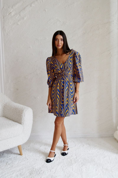 Платье из вискозы с абстрактным принтом и полуприлегающим силуэтом ANNETE A3330 - фото 4