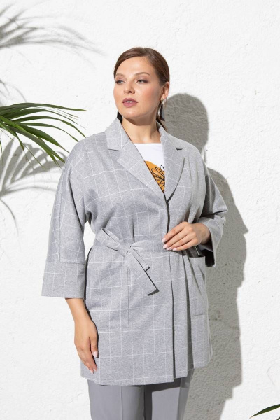 Серый клетчатый жакет пиджачного типа с поясом Femme & Devur 71059 1.50BF(170) - фото 1