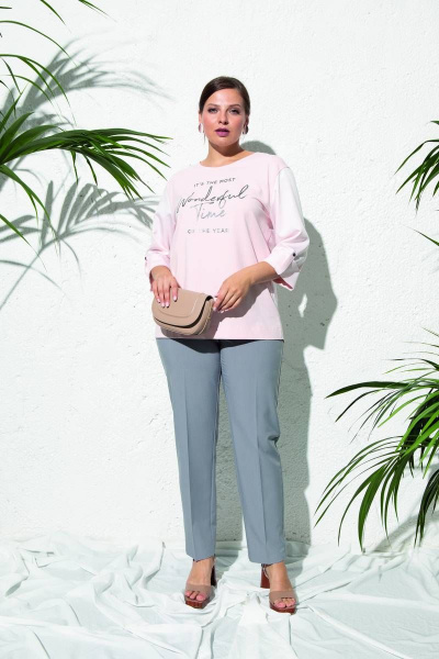 Демисезонная розовая блузка с фигурным низом и коротким рукавом Femme & Devur 71058 1.14BF(170) - фото 1