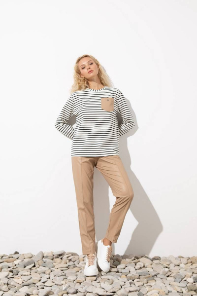 Джемпер полосатый с карманом из эко-кожи Femme & Devur 30702 1.55F(170) - фото 2