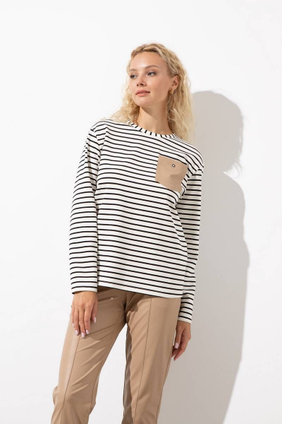 Джемпер полосатый с карманом из эко-кожи Femme & Devur 30702 1.55F(170) - фото 1