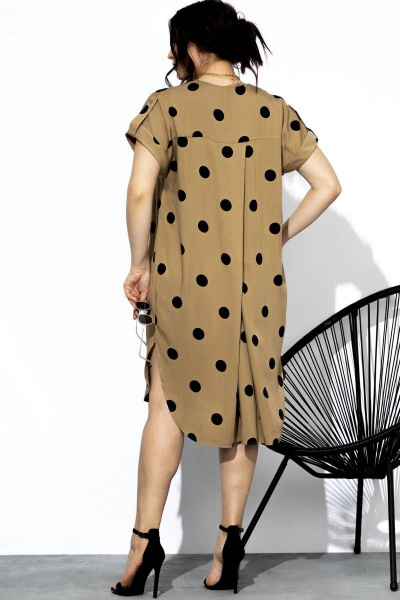 Платье свободное летнее из вискозы SOVA 11130 бежевый-горох - фото 2