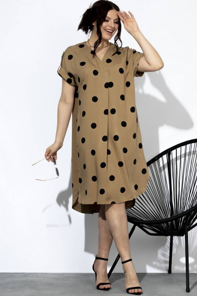 Платье свободное летнее из вискозы SOVA 11130 бежевый-горох - фото 4