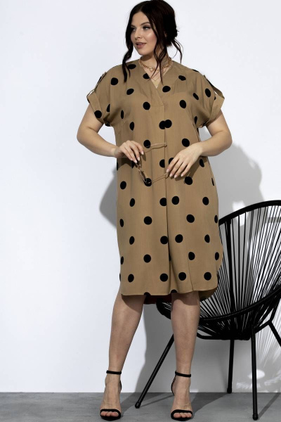 Платье свободное летнее из вискозы SOVA 11130 бежевый-горох - фото 3