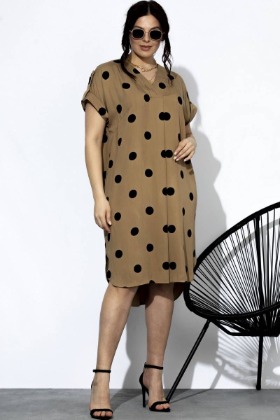 Платье свободное летнее из вискозы SOVA 11130 бежевый-горох - фото 1