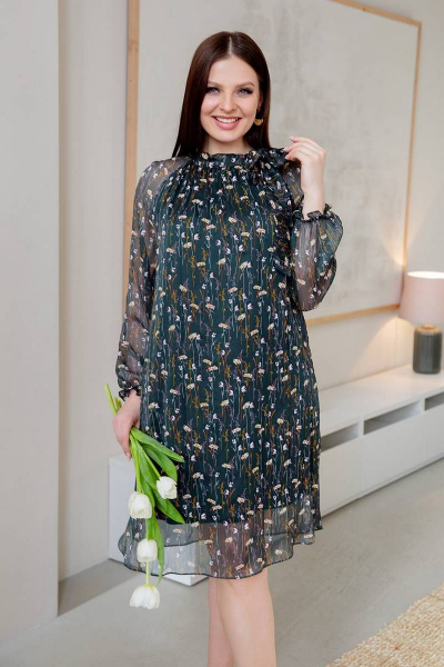 Платье трапеция с воротником-стойкой и сборками ASV 2172 зеленый - фото 1