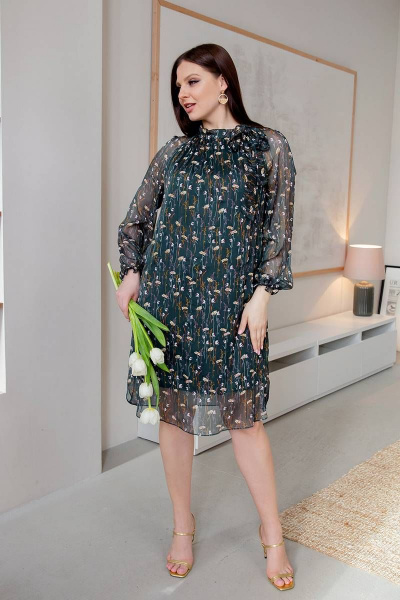 Платье трапеция с воротником-стойкой и сборками ASV 2172 зеленый - фото 7