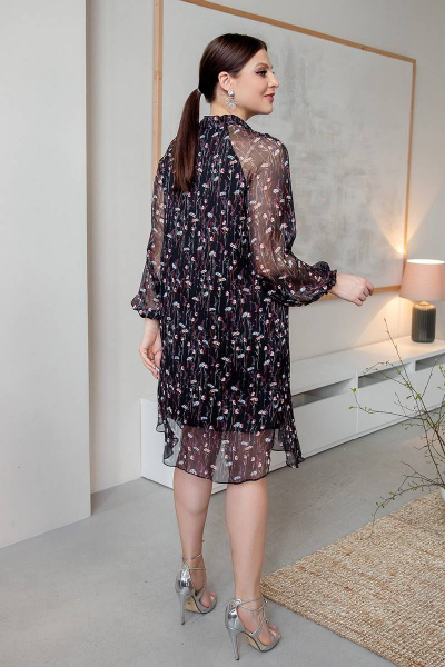 Платье прямого силуэта с сборками и воротником-стойкой ASV 2172 черный - фото 2