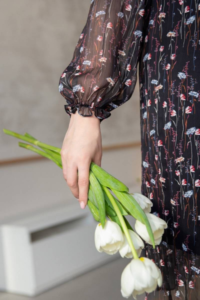 Платье прямого силуэта с сборками и воротником-стойкой ASV 2172 черный - фото 4