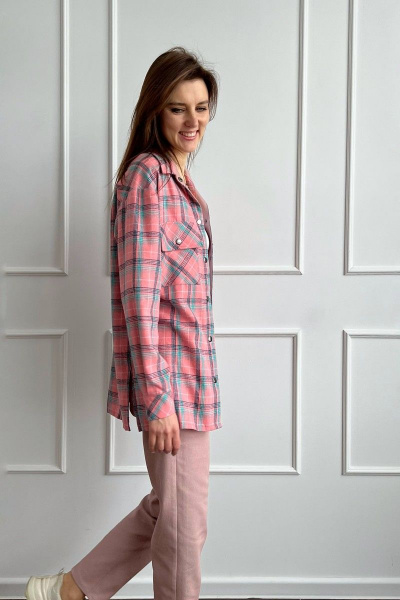 Платье с кокетками и сборками из хлопка и текстиля i3i Fashion 202/1 лососевая_клетка - фото 3