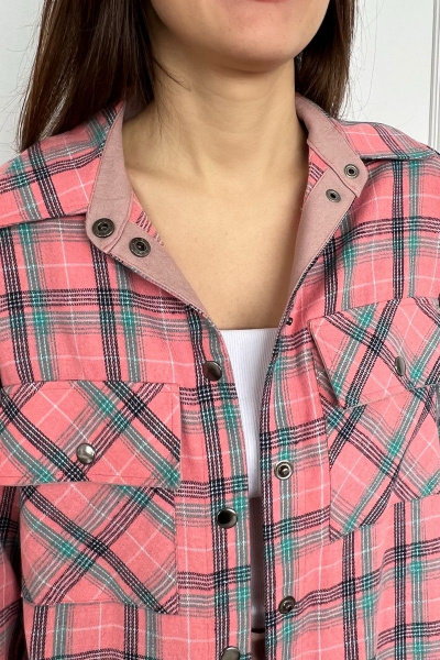 Платье с кокетками и сборками из хлопка и текстиля i3i Fashion 202/1 лососевая_клетка - фото 2