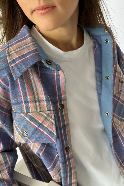 Клетчатая хлопковая блузка-рубашка с карманами и разрезами i3i Fashion 202/2 голубая_клетка - фото 3