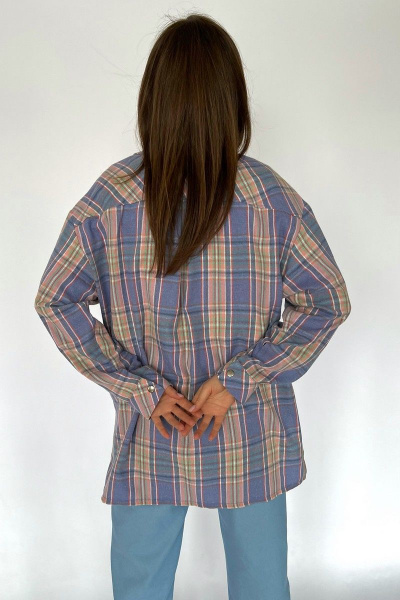 Клетчатая хлопковая блузка-рубашка с карманами и разрезами i3i Fashion 202/2 голубая_клетка - фото 2