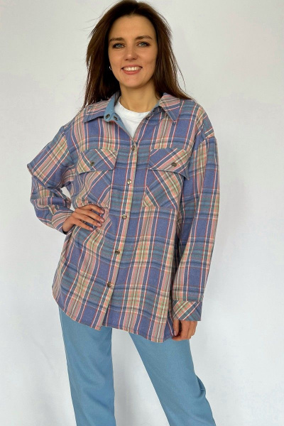 Клетчатая хлопковая блузка-рубашка с карманами и разрезами i3i Fashion 202/2 голубая_клетка - фото 1