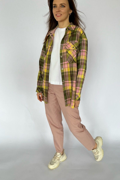 Клетчатая хлопковая блузка-рубашка с джинсовой отделкой i3i Fashion 202/3 зеленая_клетка - фото 1