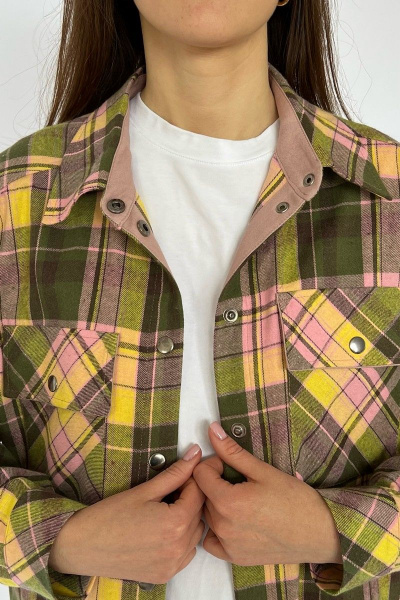 Клетчатая хлопковая блузка-рубашка с джинсовой отделкой i3i Fashion 202/3 зеленая_клетка - фото 3